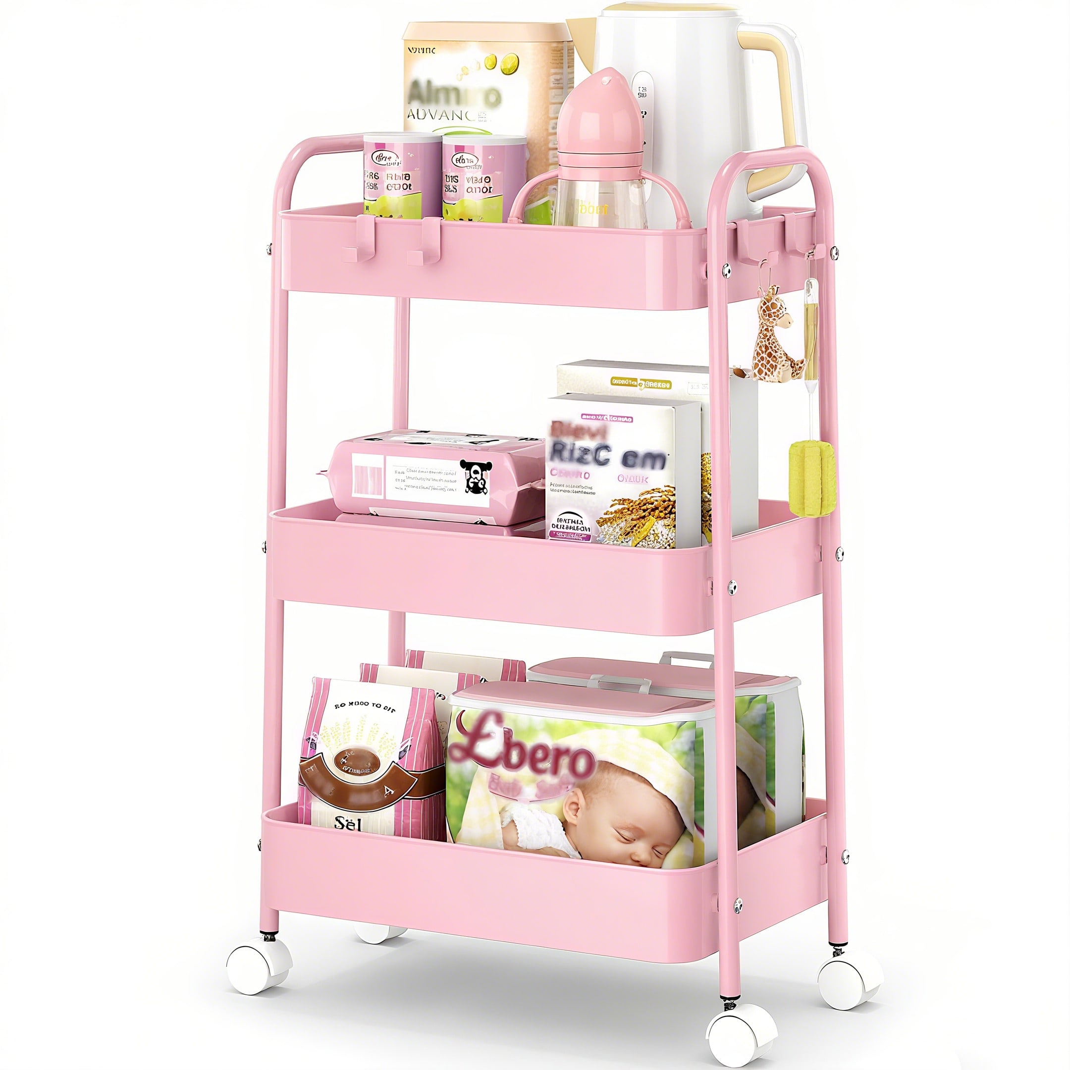 Baby Nursery Cart - 3 Katmanlı Tekerlekli Metal Araba Modern