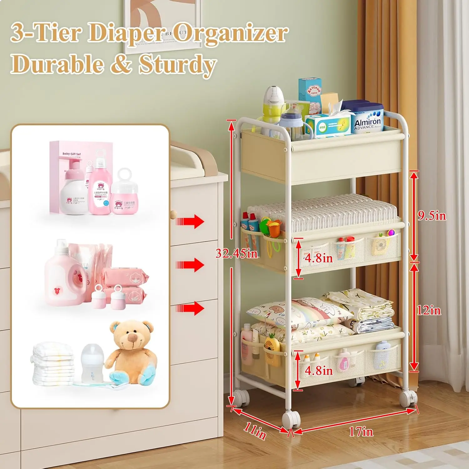3 Katmanlı Bebek Bezi Düzenley - Baby Nursery Cart incelemesi ve fiyatı