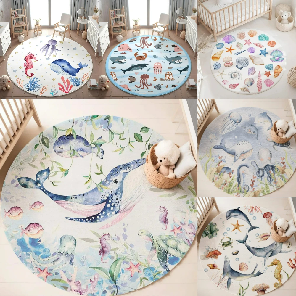 Mavi Deniz Hayvanı Yuvarlak Ha - Baby Nursery Carpet incelemesi ve fiyatı